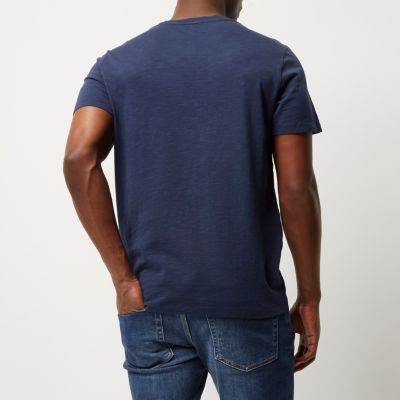 Navy woven front t-shirt